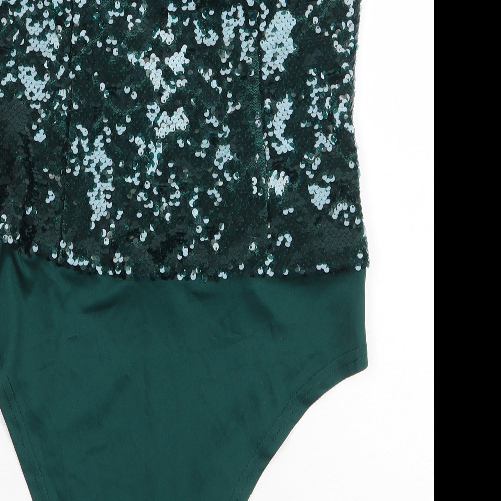Zara Womens Green Polyester Bodysuit One-Piece Size L Snap