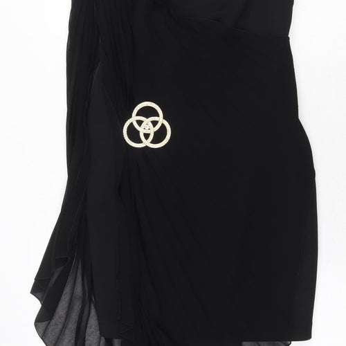 River Island Womens Black Herringbone Polyester Bodycon Size 10 One Shoulder Zip - Brooch
