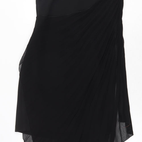 River Island Womens Black Herringbone Polyester Bodycon Size 10 One Shoulder Zip - Brooch
