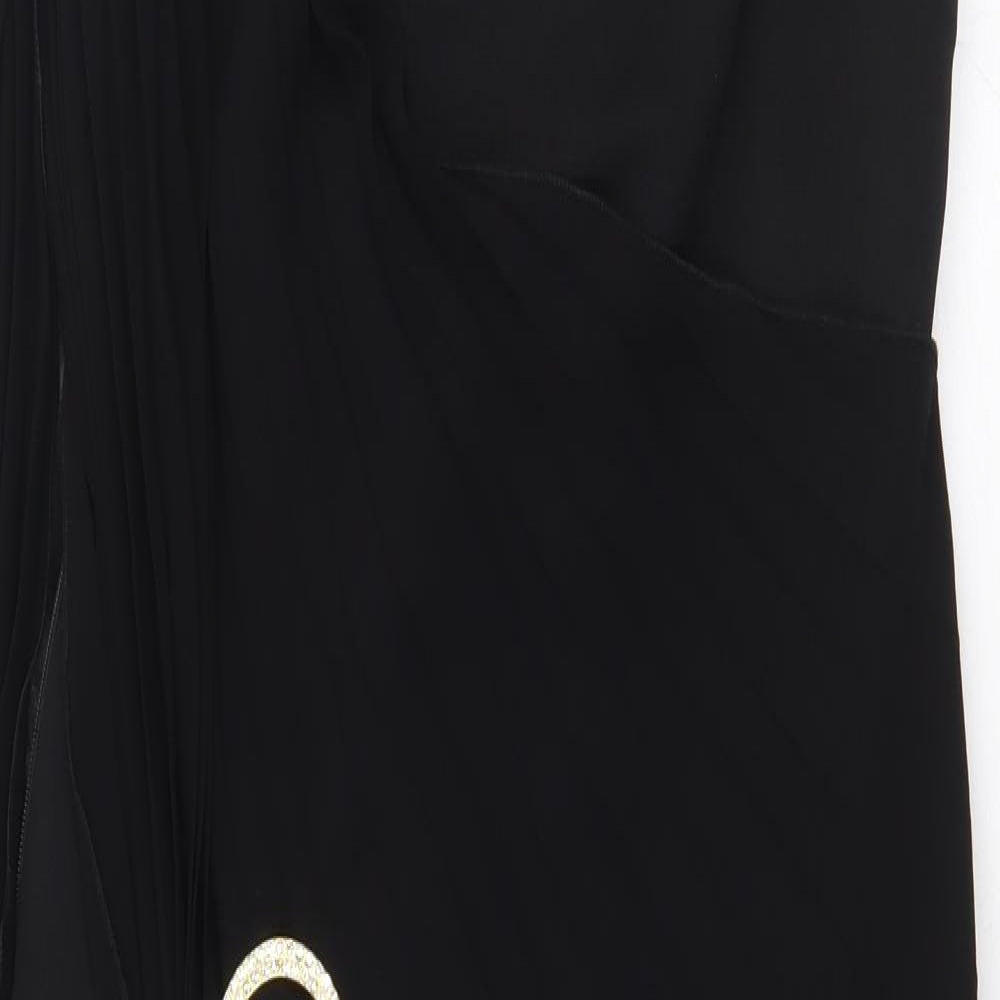 River Island Womens Black Herringbone Polyester Bodycon Size 10 One Shoulder Zip - Brooch
