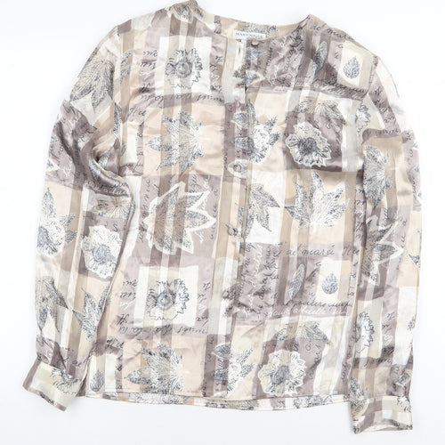 Martinique Womens Beige Floral Polyester Basic Button-Up Size 10 Round Neck