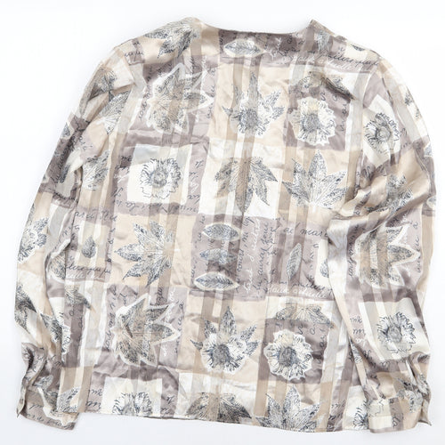 Martinique Womens Beige Floral Polyester Basic Button-Up Size 10 Round Neck