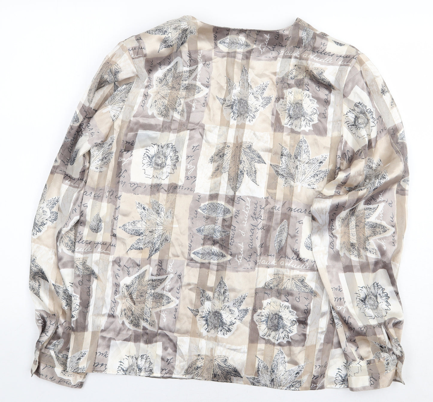 Martinique Womens Beige Floral Polyester Basic Button-Up Size 10 Round Neck
