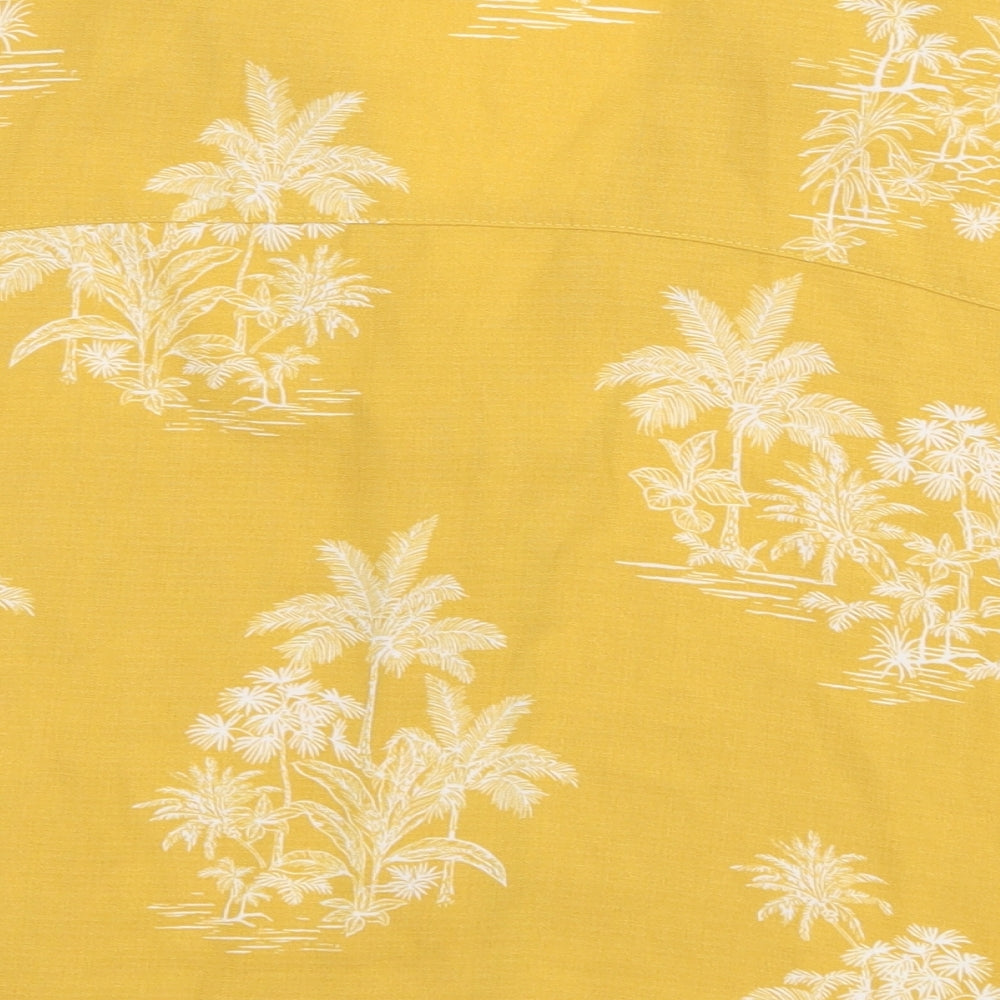 Primark Womens Yellow Floral Polyester Basic Button-Up Size 12 V-Neck