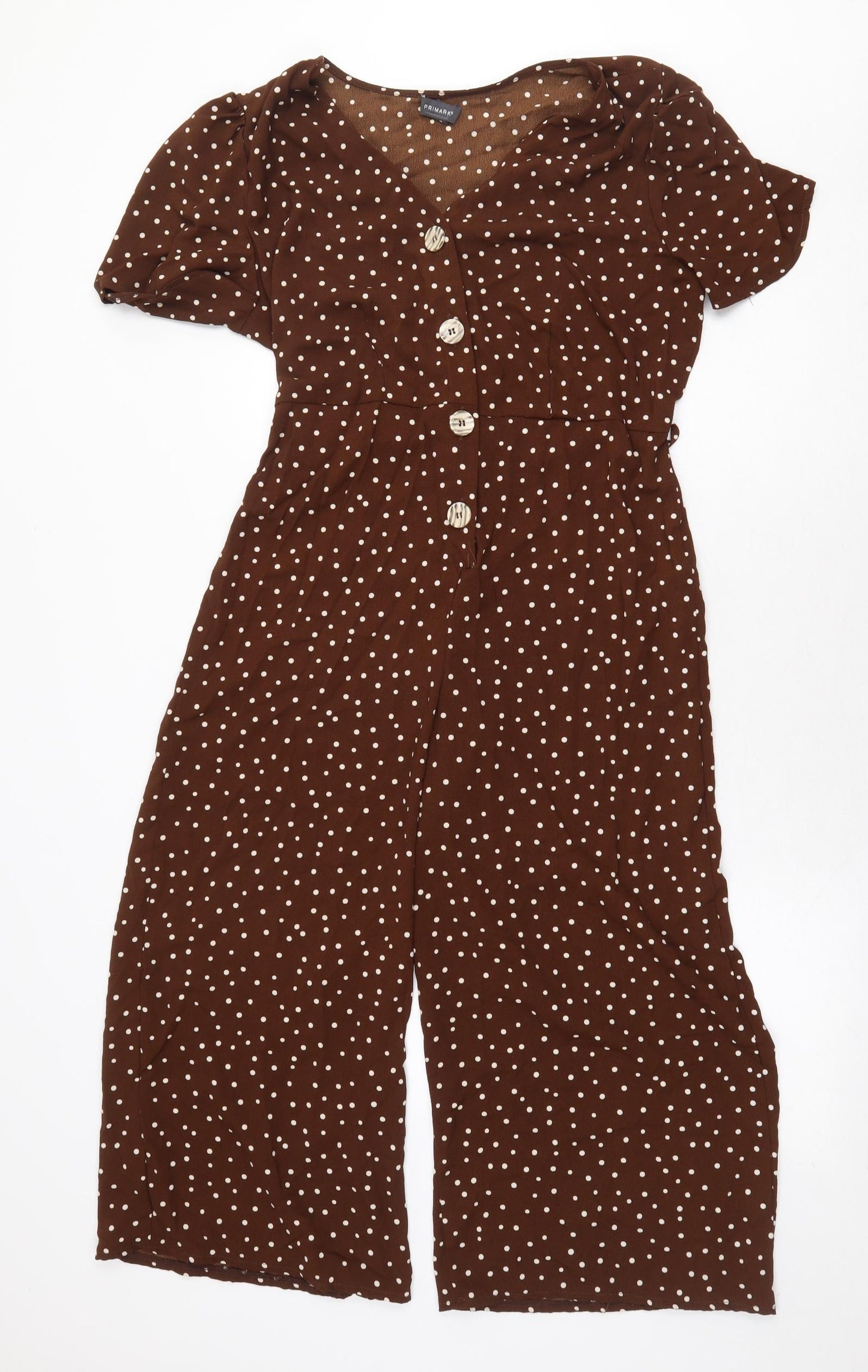 Primark Womens Brown Polka Dot Polyester Jumpsuit One-Piece Size 14 Button