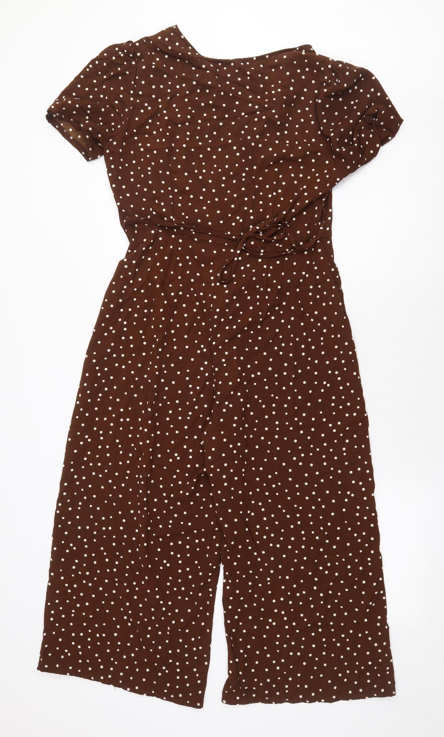 Primark Womens Brown Polka Dot Polyester Jumpsuit One-Piece Size 14 Button