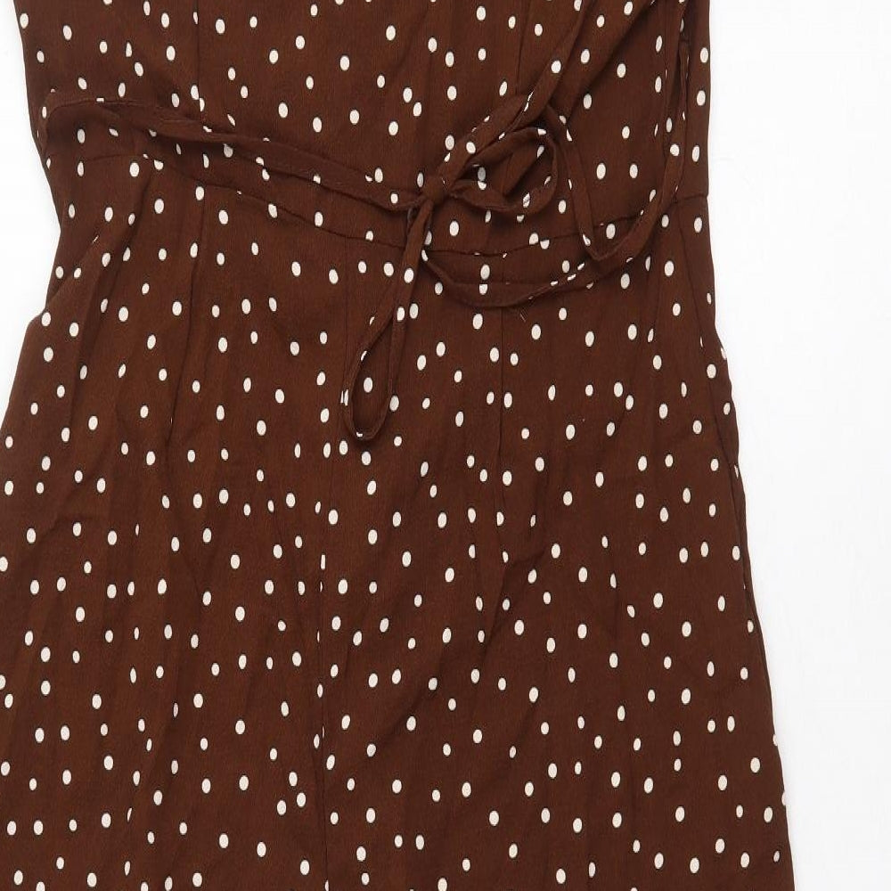 Primark Womens Brown Polka Dot Polyester Jumpsuit One-Piece Size 14 Button
