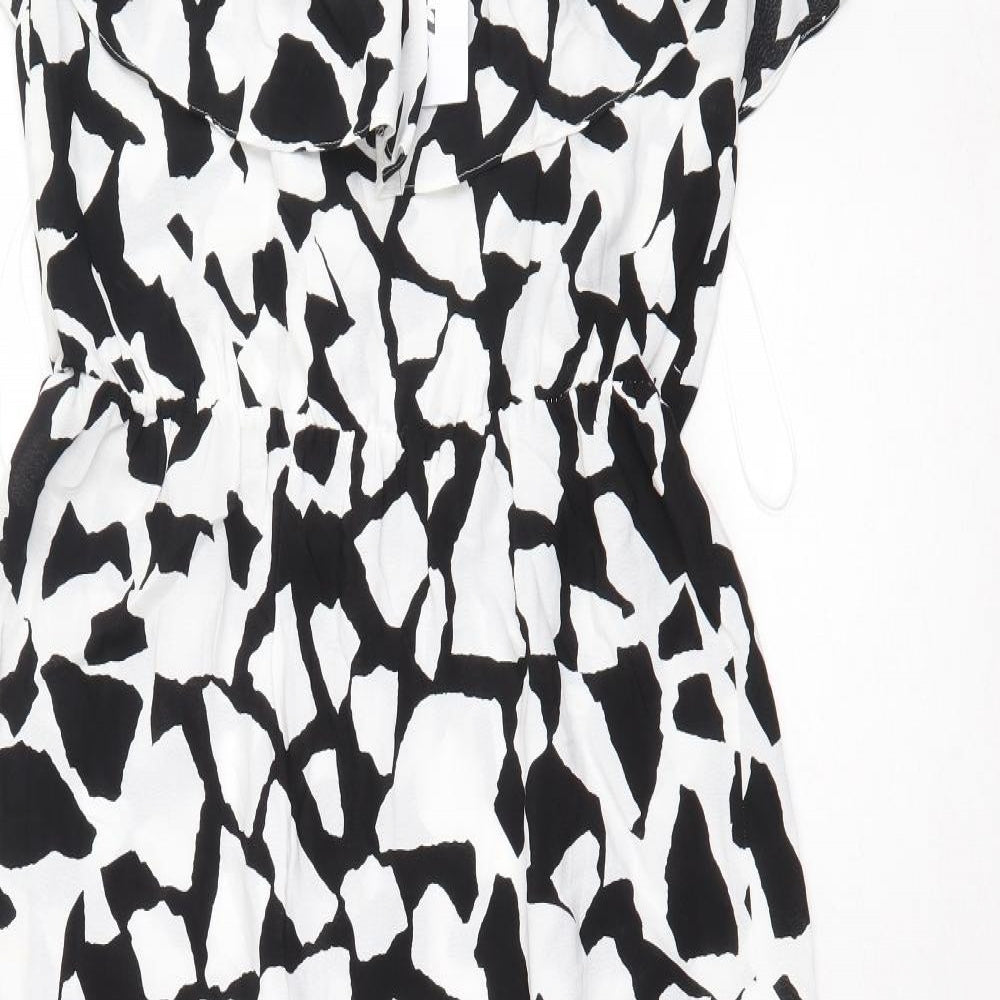 Ro&Zo Womens White Geometric Viscose A-Line Size 8 Boat Neck Pullover