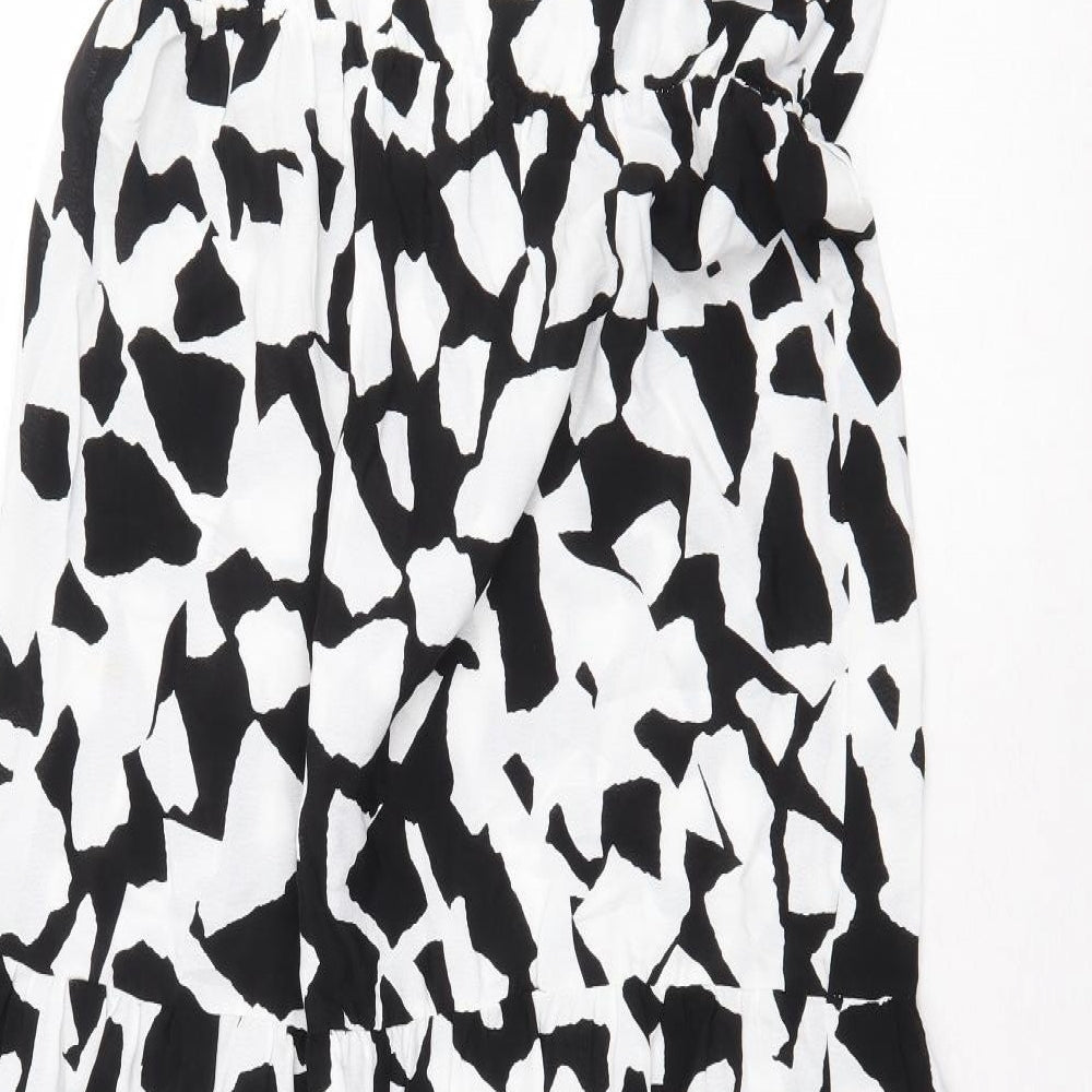 Ro&Zo Womens White Geometric Viscose A-Line Size 8 Boat Neck Pullover