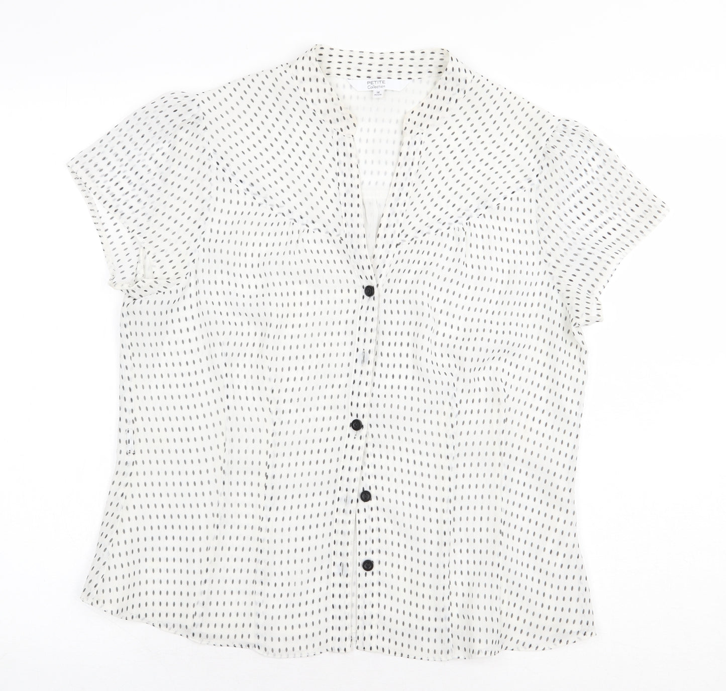 Debenhams Womens White Geometric Polyester Basic Button-Up Size 14 V-Neck