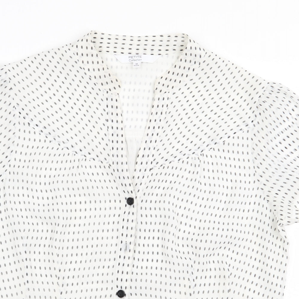 Debenhams Womens White Geometric Polyester Basic Button-Up Size 14 V-Neck
