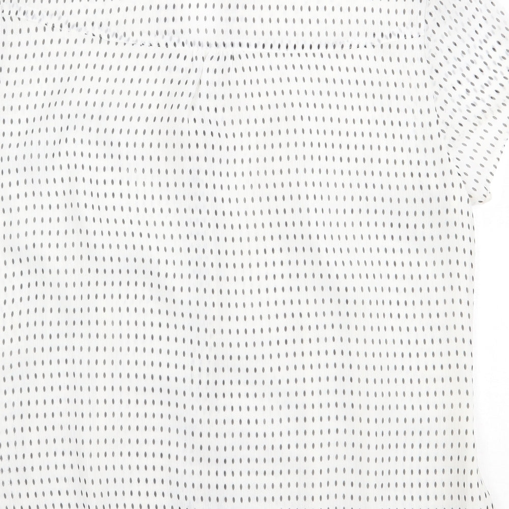 Debenhams Womens White Geometric Polyester Basic Button-Up Size 14 V-Neck