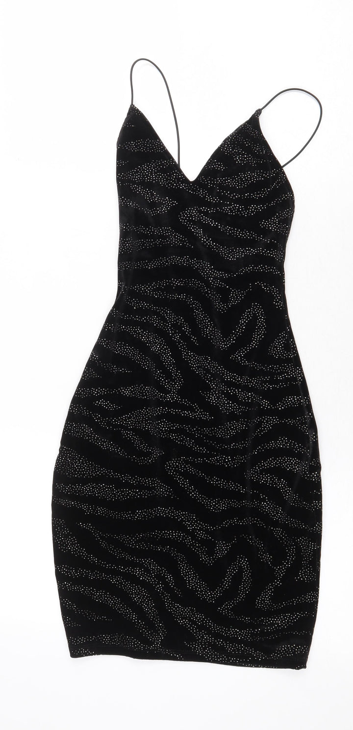 H&M Womens Black Animal Print Polyester Slip Dress Size XS Sweetheart Pullover