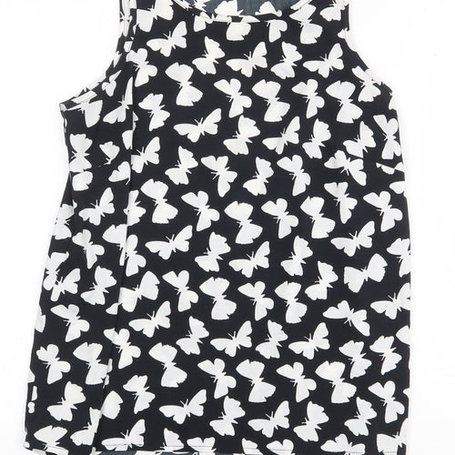 Atmosphere Womens Black Geometric Polyester Basic Tank Size 8 Boat Neck - Butterfly Pattern
