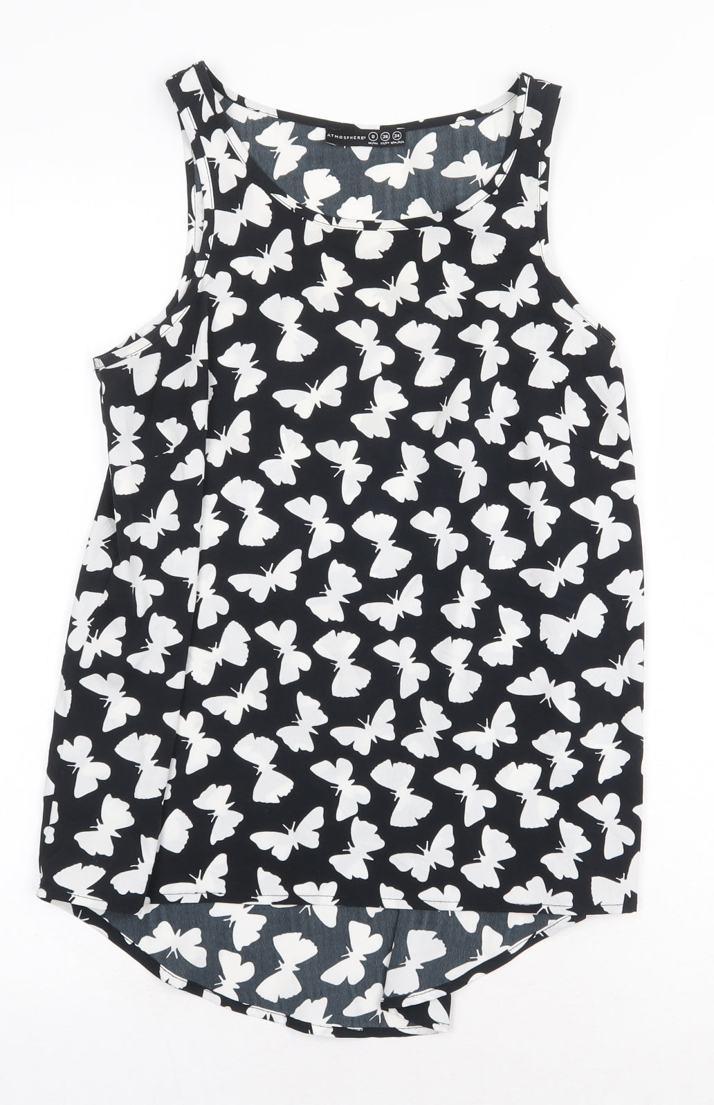 Atmosphere Womens Black Geometric Polyester Basic Tank Size 8 Boat Neck - Butterfly Pattern