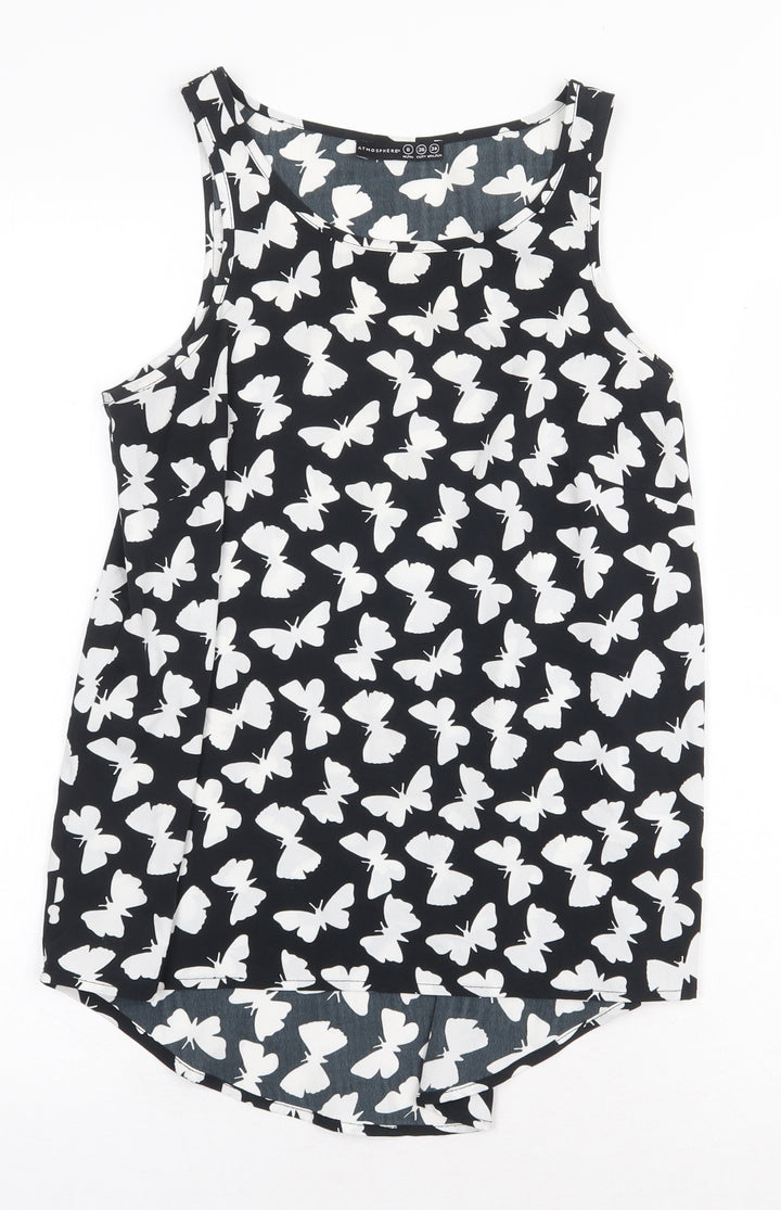 Atmosphere Womens Black Geometric Polyester Basic Tank Size 8 Boat Neck - Butterfly Pattern