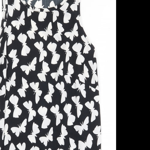 Atmosphere Womens Black Geometric Polyester Basic Tank Size 8 Boat Neck - Butterfly Pattern