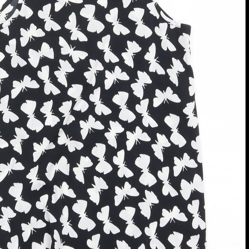Atmosphere Womens Black Geometric Polyester Basic Tank Size 8 Boat Neck - Butterfly Pattern