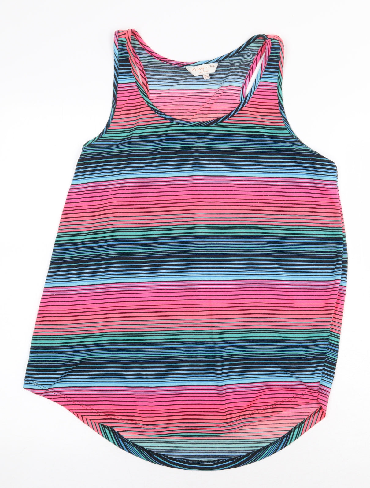 F&F Womens Multicoloured Striped Cotton Basic Tank Size 10 Scoop Neck