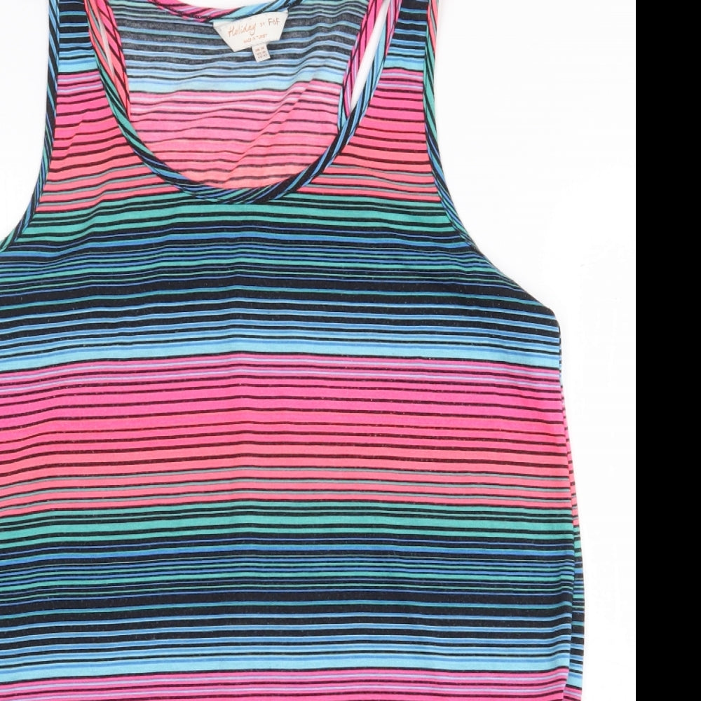 F&F Womens Multicoloured Striped Cotton Basic Tank Size 10 Scoop Neck