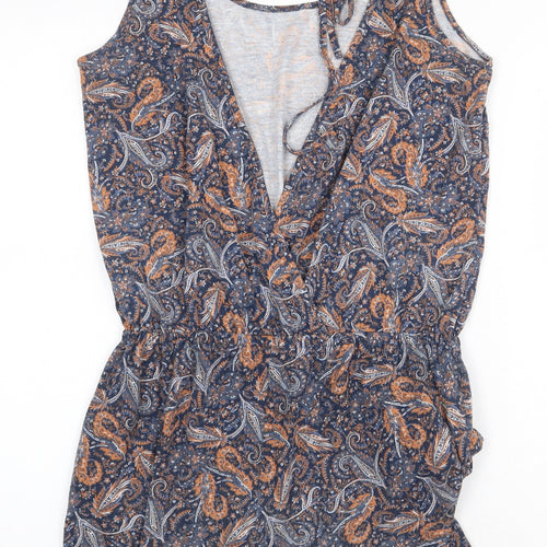 ESMARA Womens Black Paisley Polyester Romper One-Piece Size M Tie