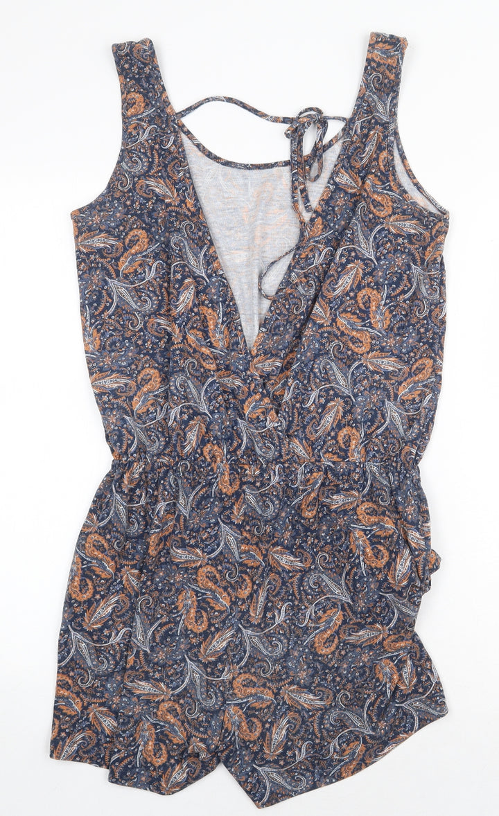 ESMARA Womens Black Paisley Polyester Romper One-Piece Size M Tie