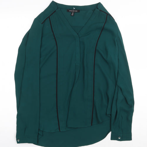 Jones New York Womens Green Polyester Basic Blouse Size 10 V-Neck