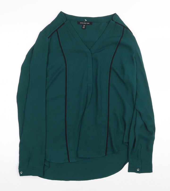 Jones New York Womens Green Polyester Basic Blouse Size 10 V-Neck