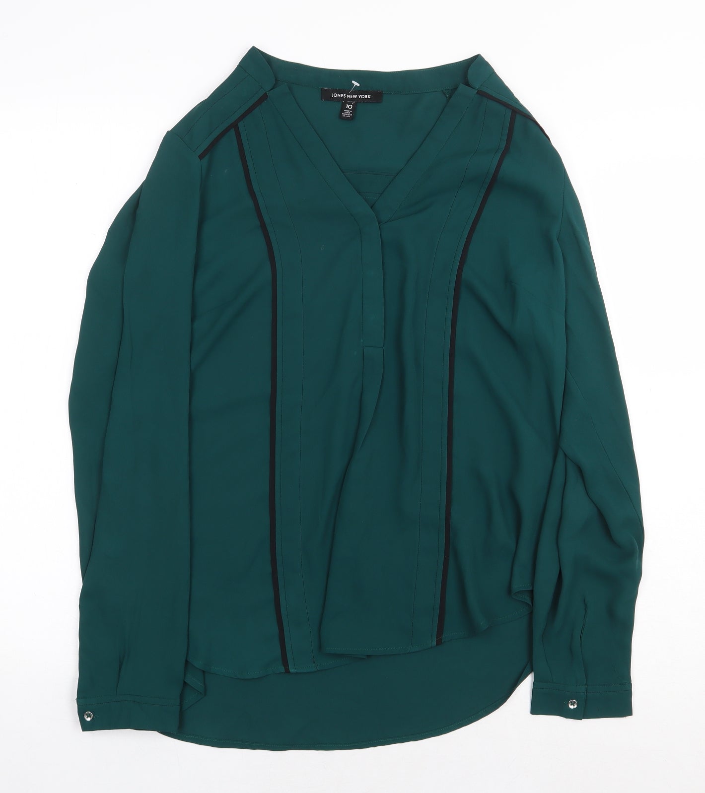 Jones New York Womens Green Polyester Basic Blouse Size 10 V-Neck