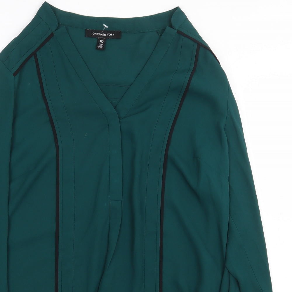 Jones New York Womens Green Polyester Basic Blouse Size 10 V-Neck