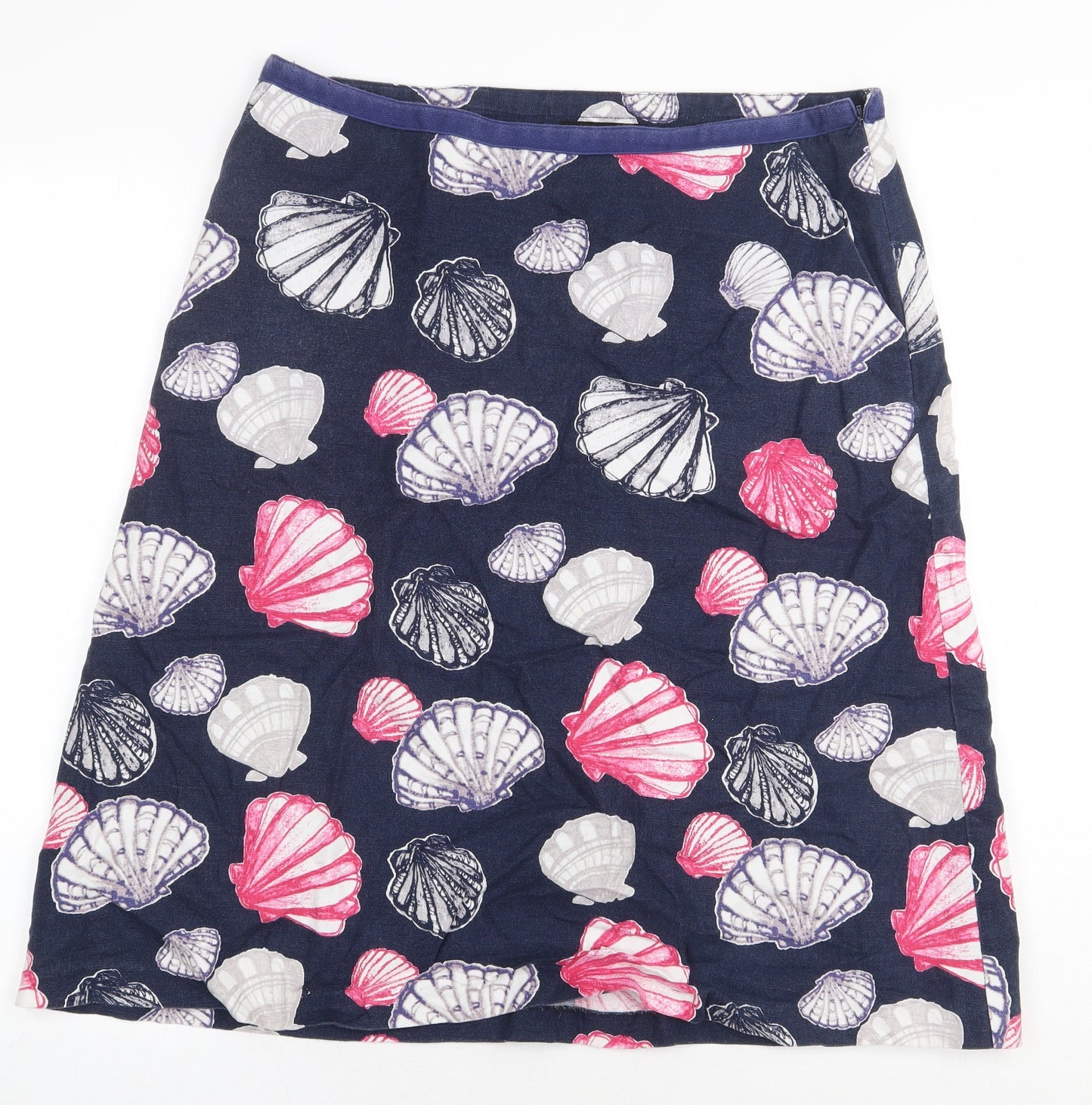 Laura Ashley Womens Blue Geometric Cotton A-Line Skirt Size 14 Zip - Seashells Pattern