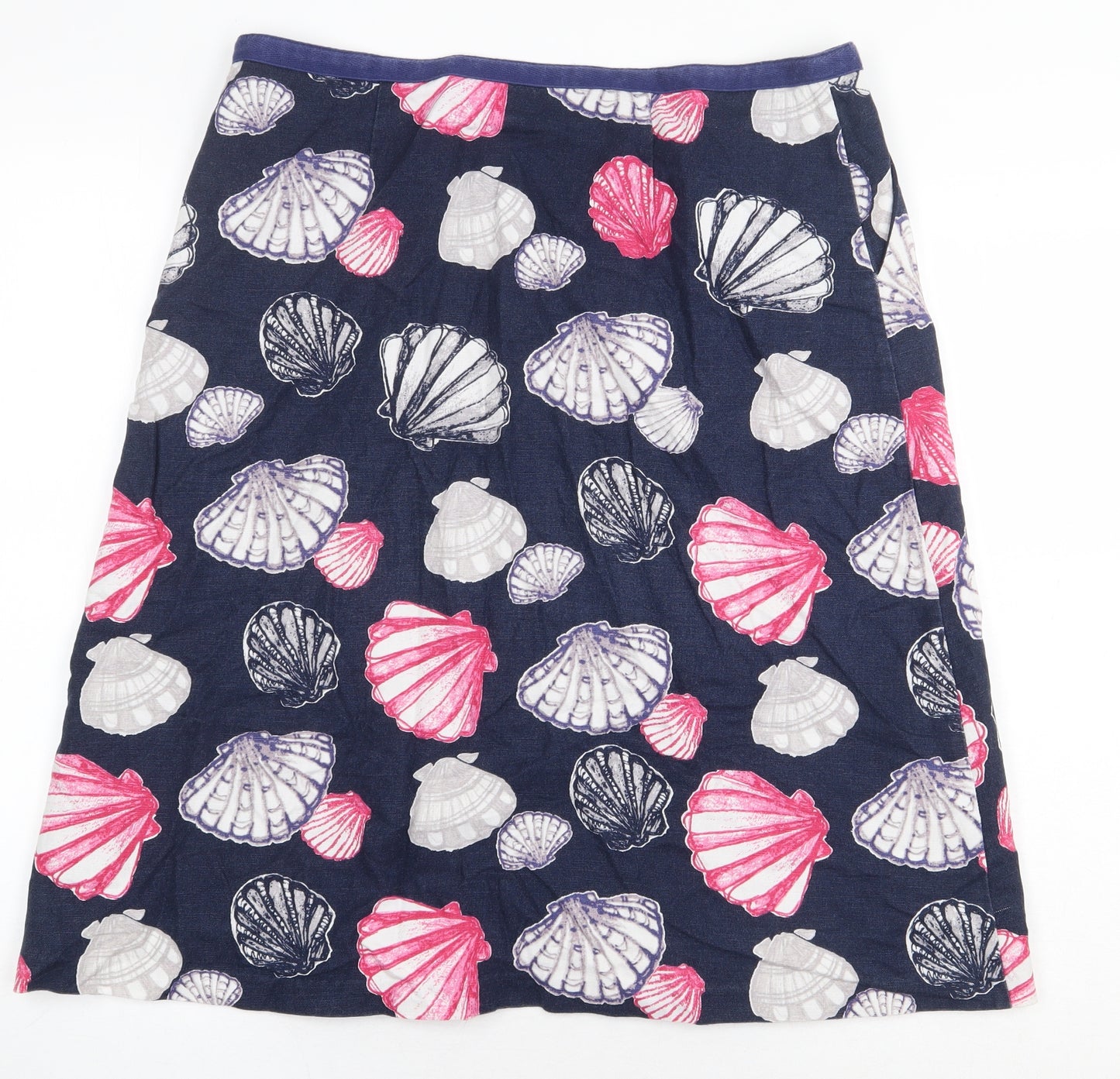 Laura Ashley Womens Blue Geometric Cotton A-Line Skirt Size 14 Zip - Seashells Pattern