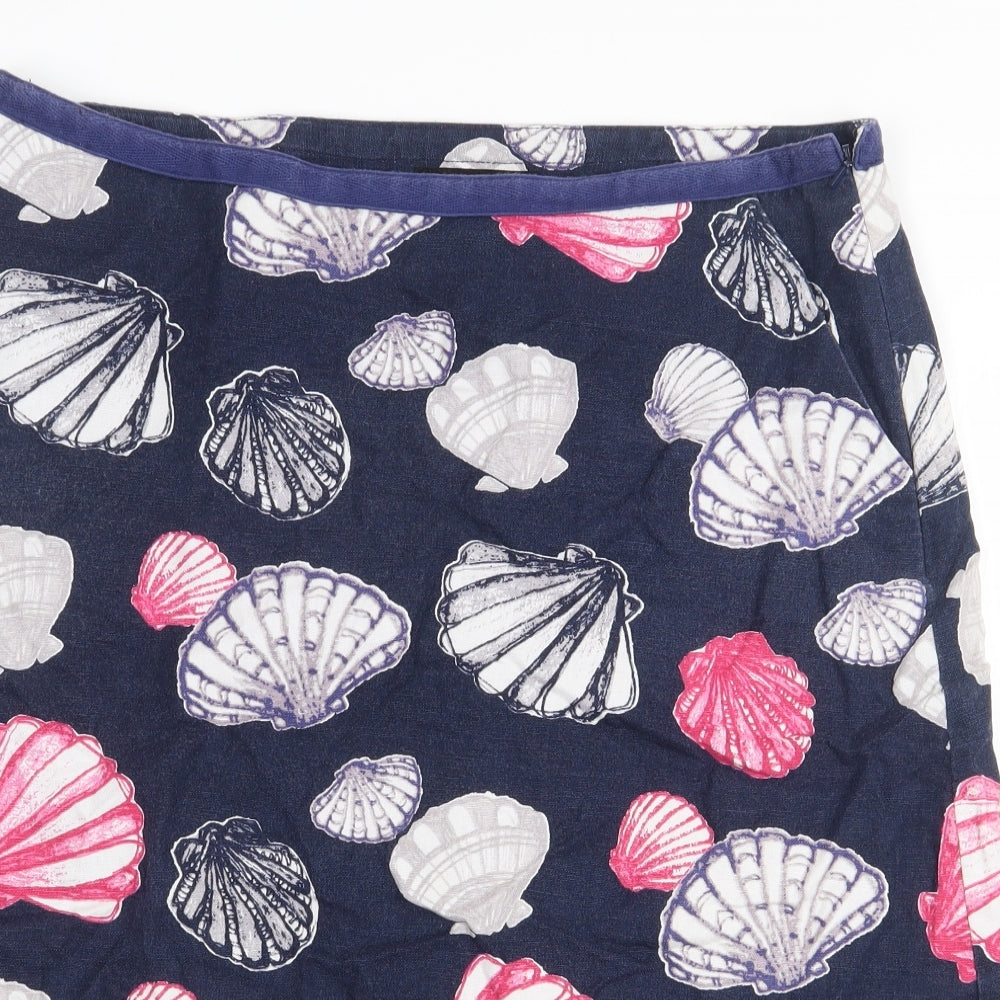 Laura Ashley Womens Blue Geometric Cotton A-Line Skirt Size 14 Zip - Seashells Pattern