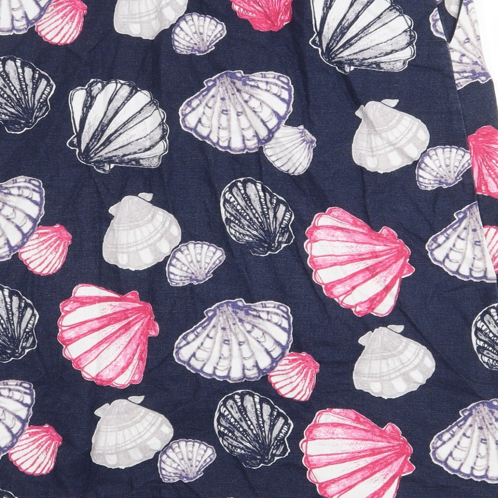 Laura Ashley Womens Blue Geometric Cotton A-Line Skirt Size 14 Zip - Seashells Pattern