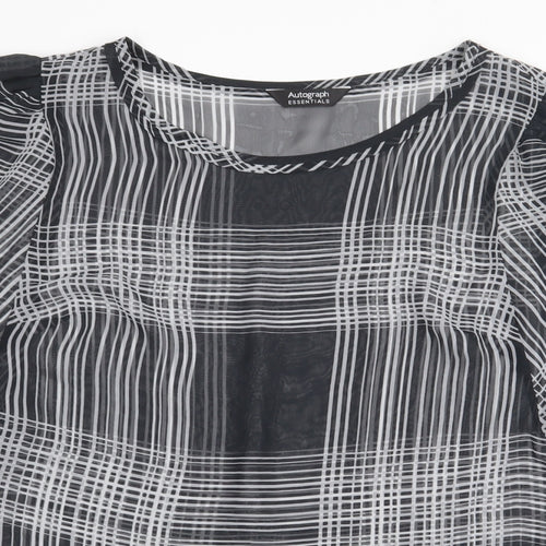 Marks and Spencer Womens Black Plaid Polyester Basic Blouse Size 16 Roll Neck