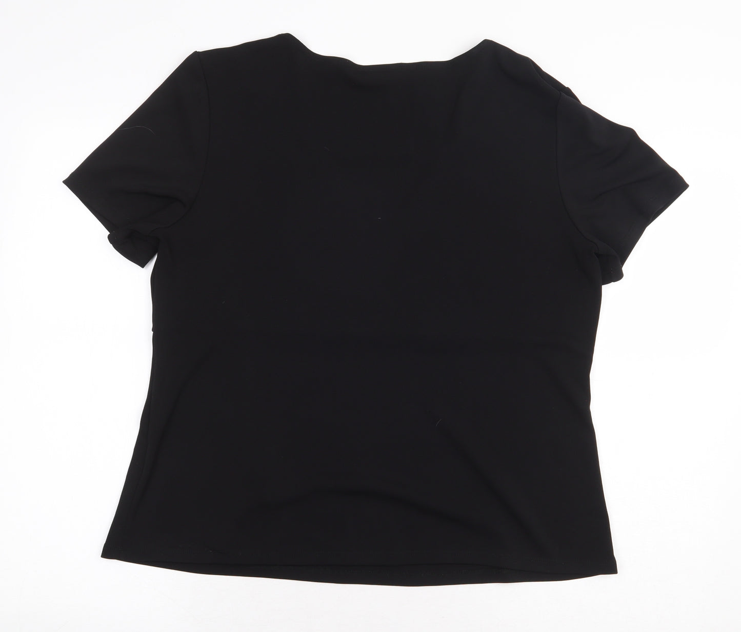 JF By Javid Womens Black Geometric Polyester Basic Blouse Size 20 Square Neck