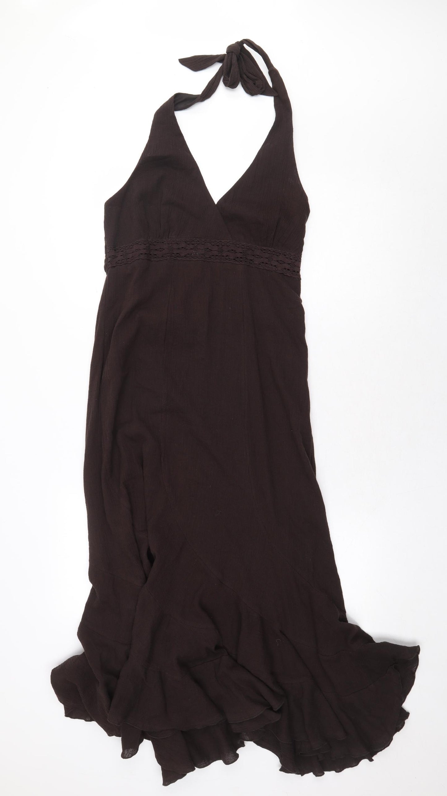 Jane Norman Womens Brown 100% Cotton A-Line Size 14 Halter Zip
