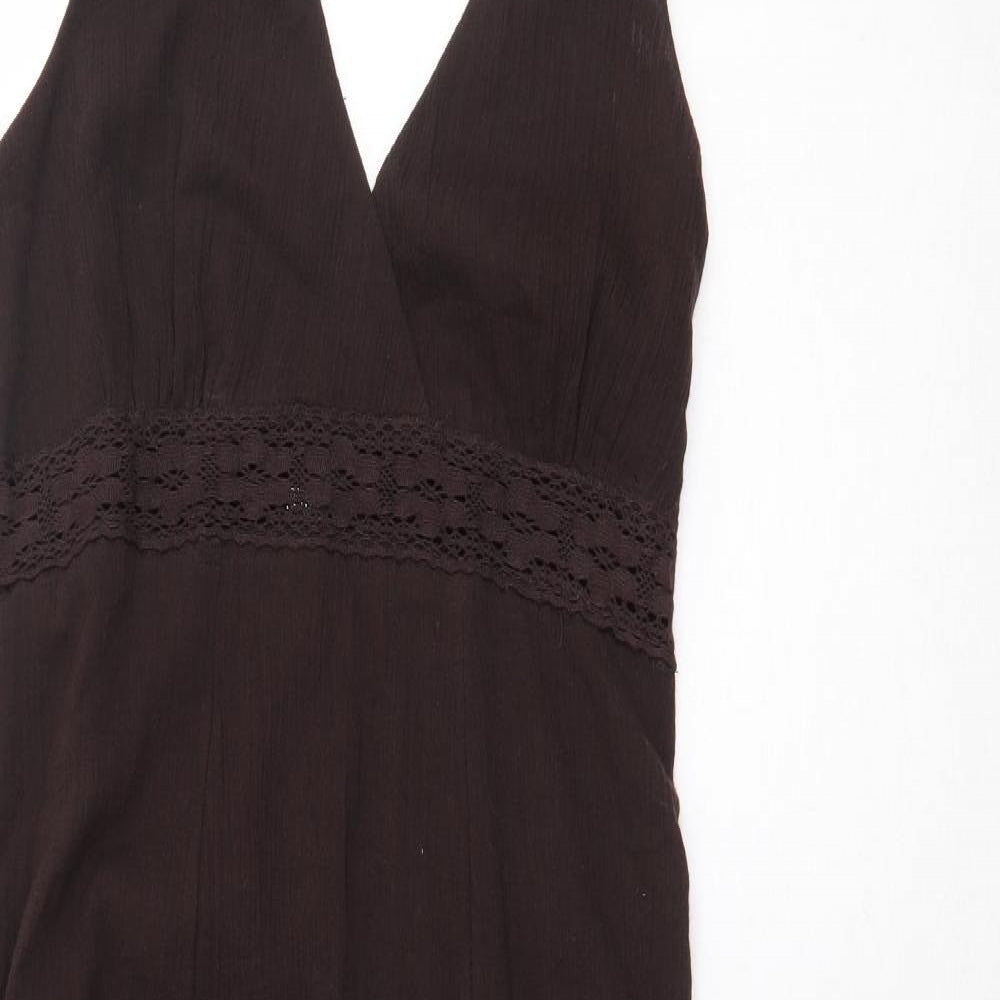 Jane Norman Womens Brown 100% Cotton A-Line Size 14 Halter Zip