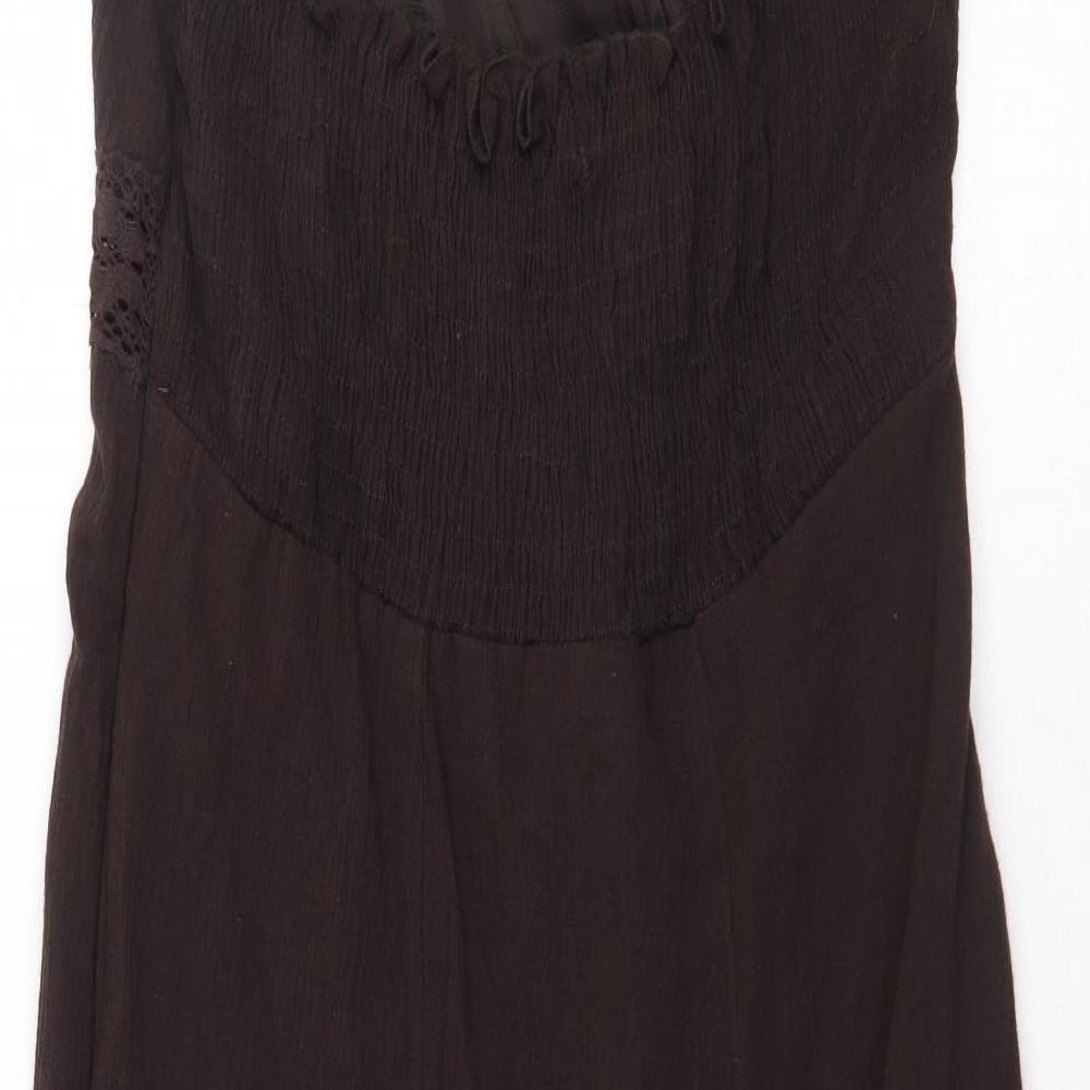 Jane Norman Womens Brown 100% Cotton A-Line Size 14 Halter Zip