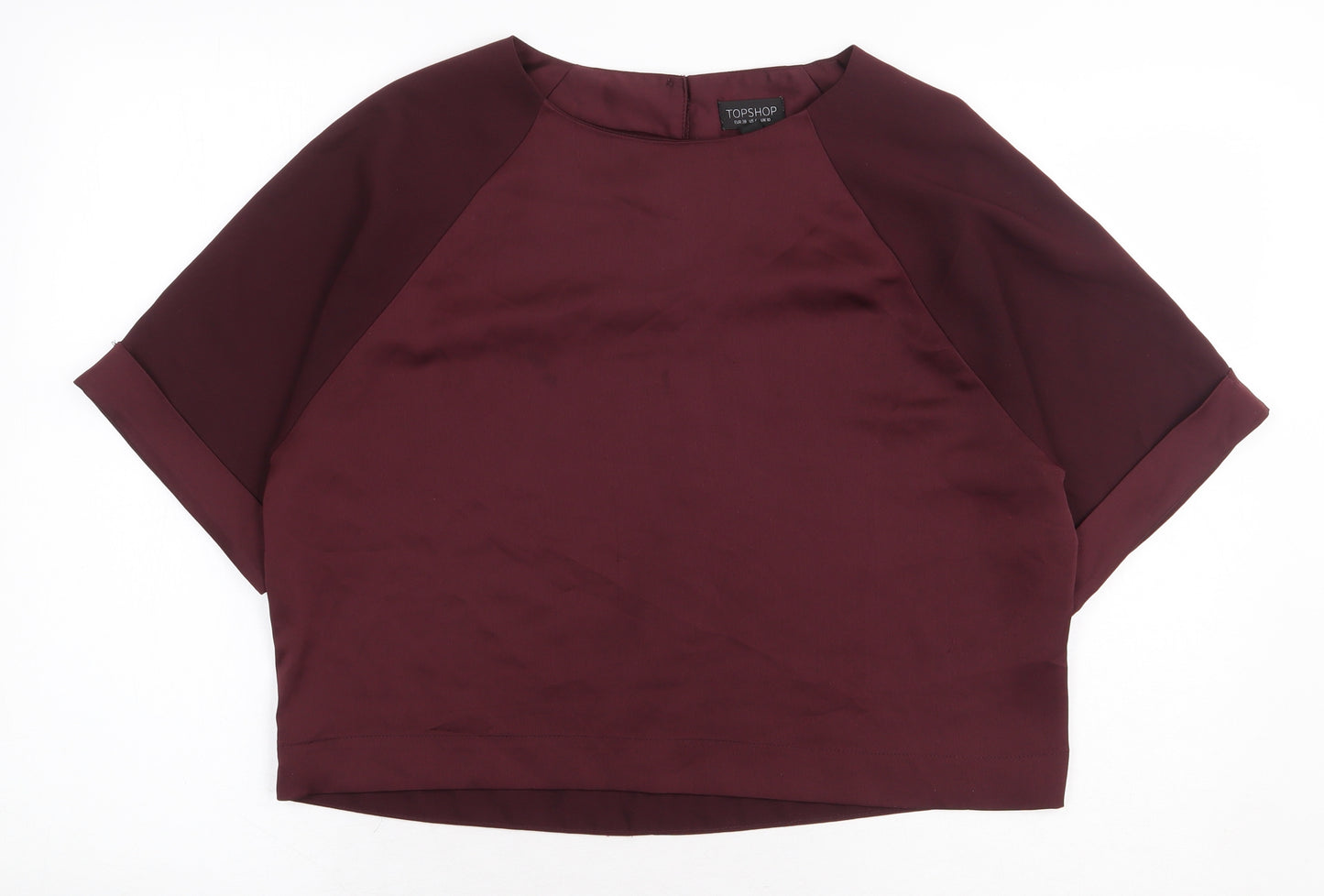 Topshop Womens Red Polyester Basic Blouse Size 10 Round Neck