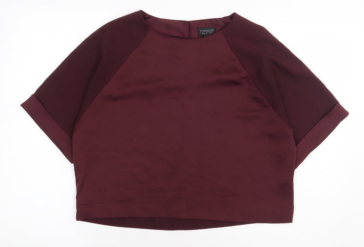 Topshop Womens Red Polyester Basic Blouse Size 10 Round Neck