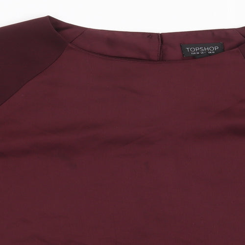 Topshop Womens Red Polyester Basic Blouse Size 10 Round Neck