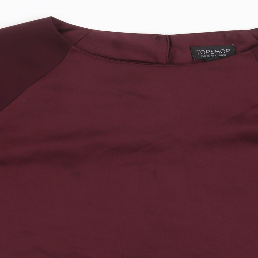 Topshop Womens Red Polyester Basic Blouse Size 10 Round Neck
