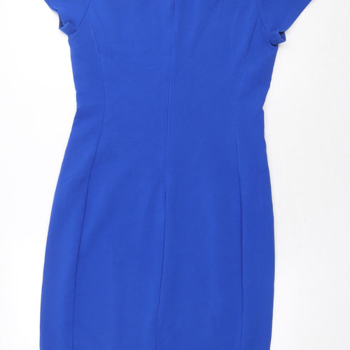 Zara Womens Blue Polyester Pencil Dress Size M Boat Neck Zip