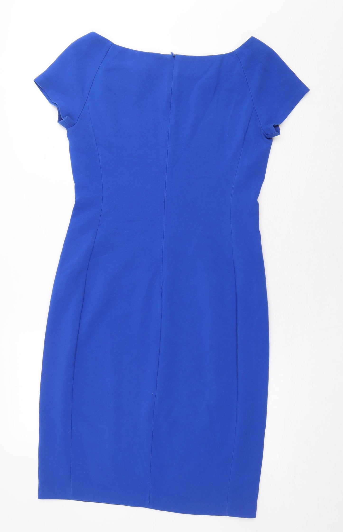 Zara Womens Blue Polyester Pencil Dress Size M Boat Neck Zip