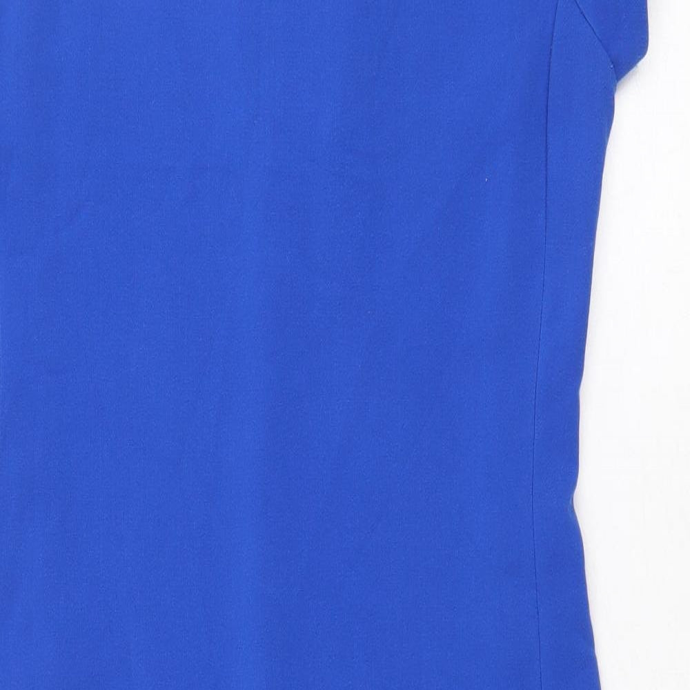 Zara Womens Blue Polyester Pencil Dress Size M Boat Neck Zip