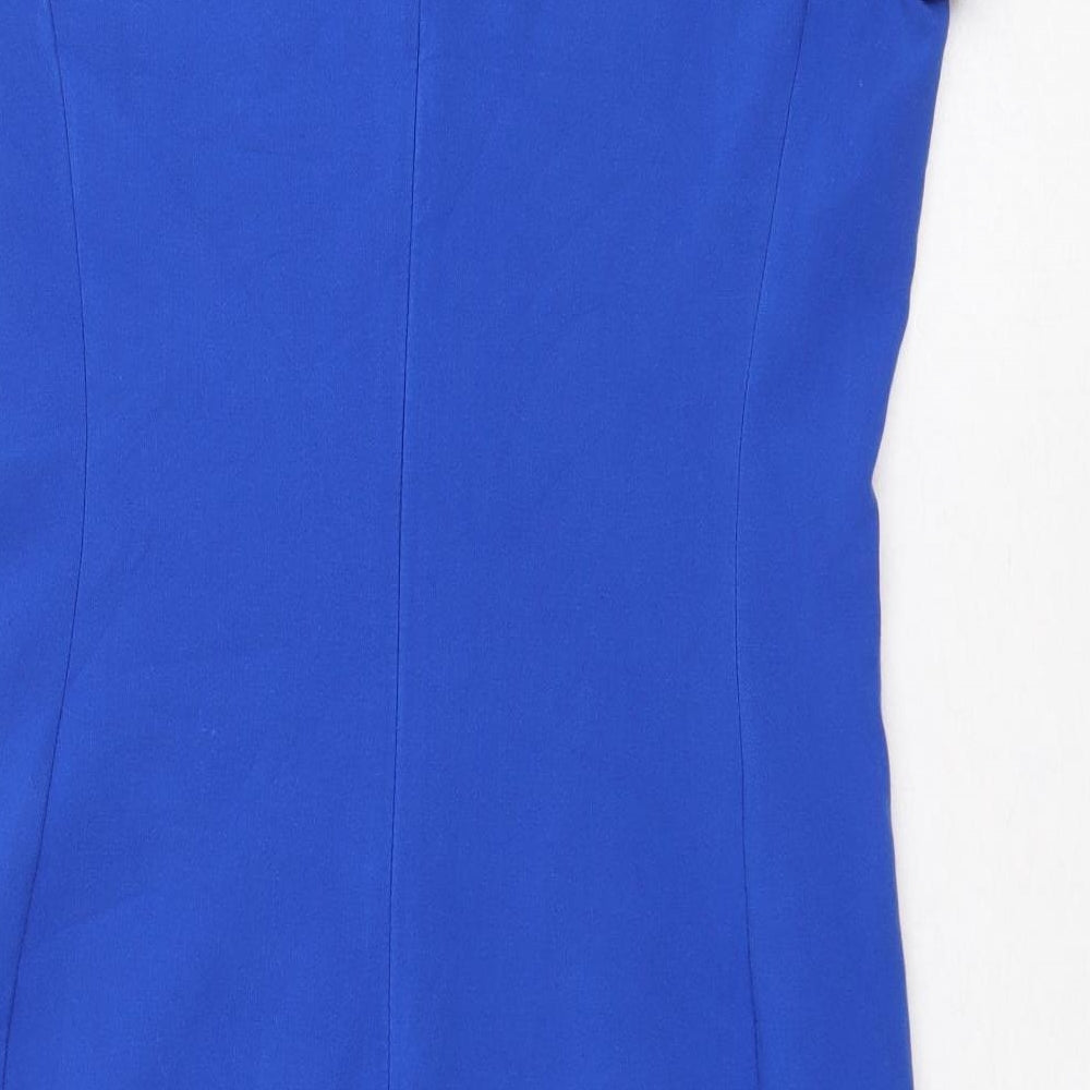 Zara Womens Blue Polyester Pencil Dress Size M Boat Neck Zip