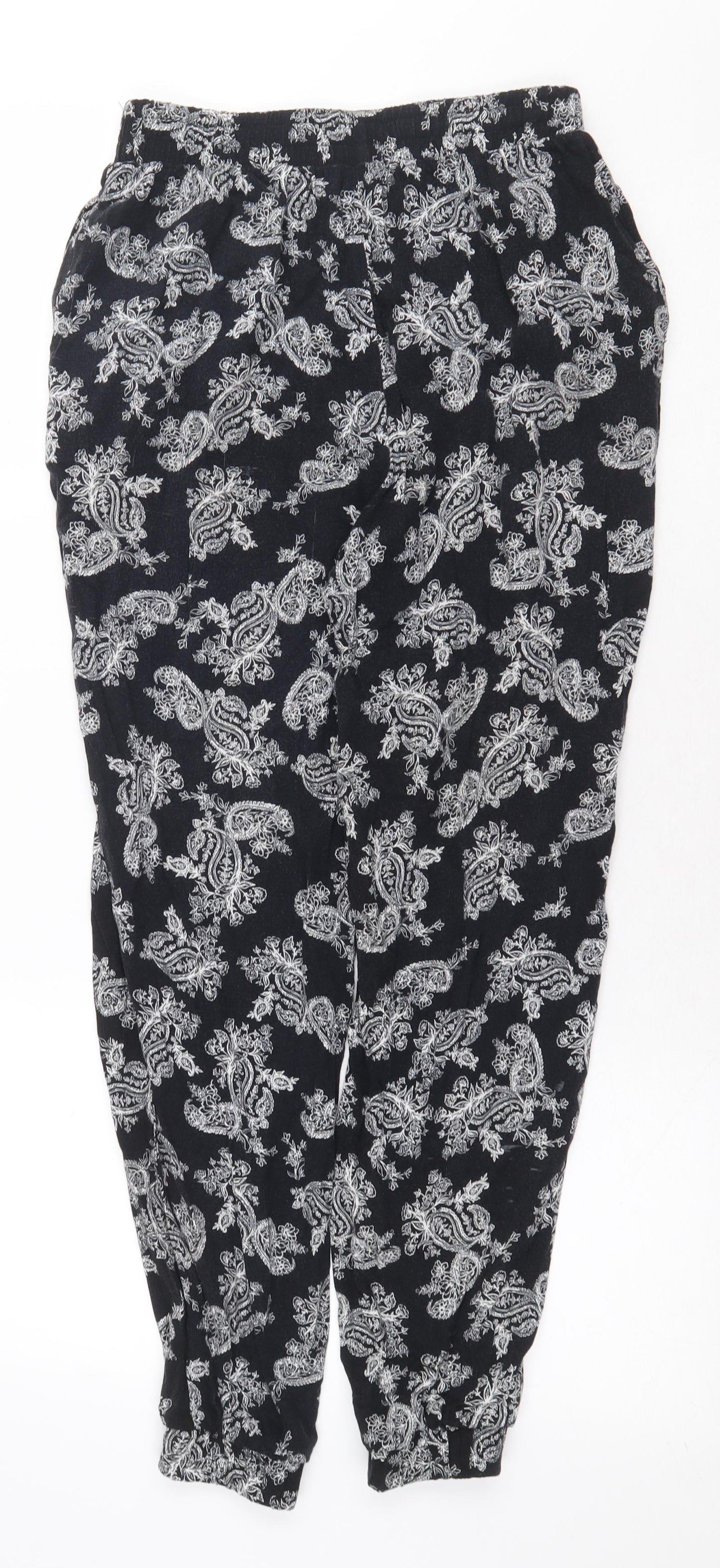 New Look Womens Black Paisley Viscose Harem Trousers Size 8 L26 in Regular Tie