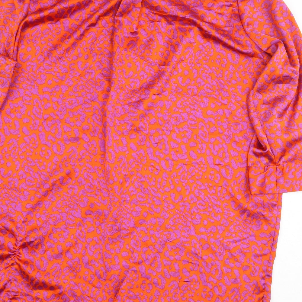 Papaya Womens Orange Animal Print Polyester Basic Button-Up Size 14 Collared - Leopard Print