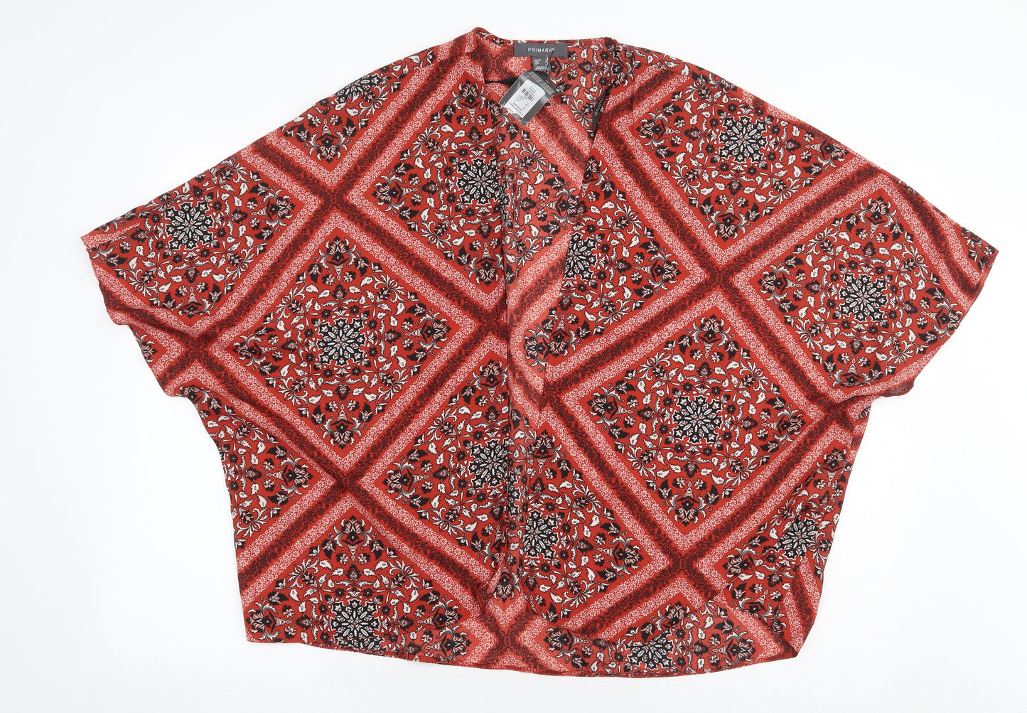 Primark Womens Orange Geometric Polyester Kimono Blouse Size 12 V-Neck
